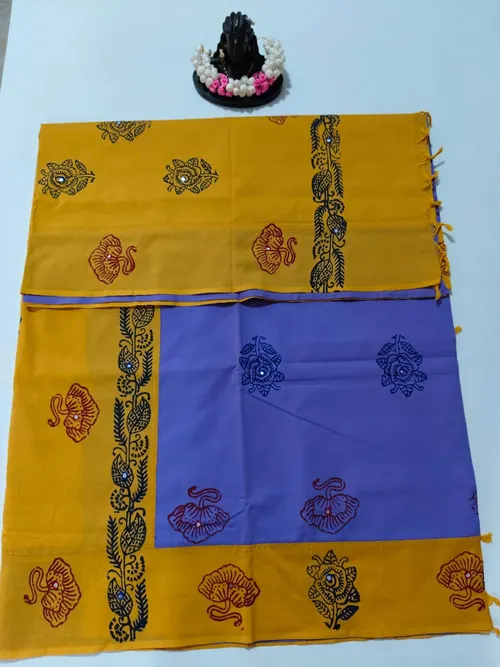 POLY COTTON SAREE WITH MIRROR WORK 